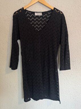 3/4 Sleeve Black Knit Cover-Up